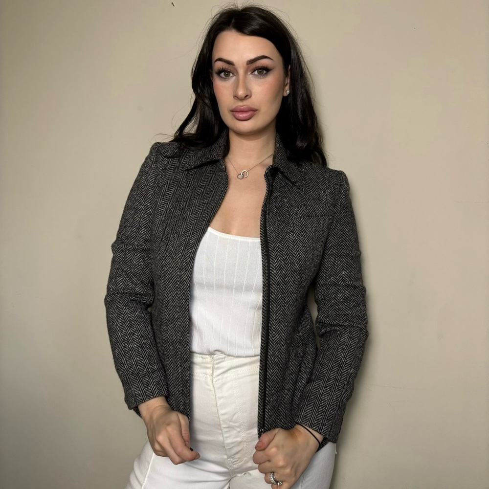 Lauren Ralph Lauren 100% Wool Herringbone Jacket • Petite 2P • Zip Front